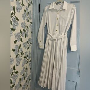 English Factory White Long Sleeve Dress with Gold Buttons